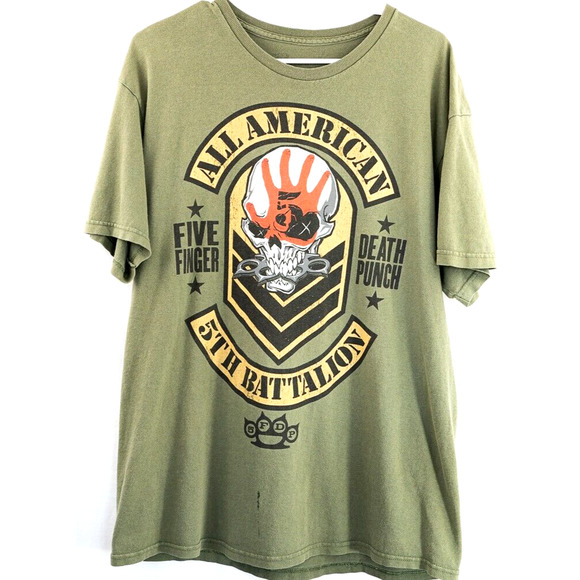 Five Finger Death Punch Other - Five Finger Death Punch Shirt Mens Large Green All American 5th Battalion Skull